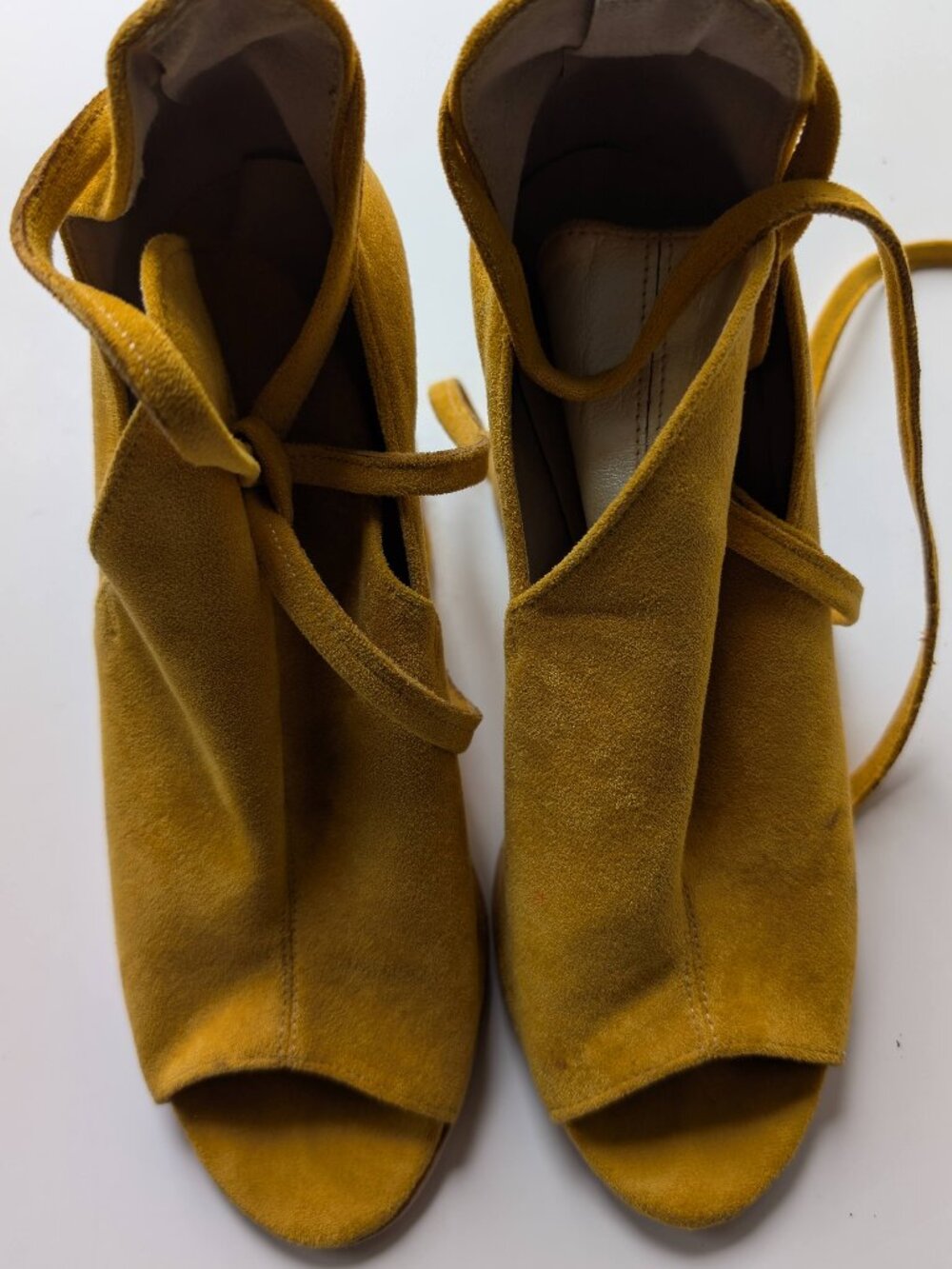 Mustard Yellow Suede Block Heel Sandals